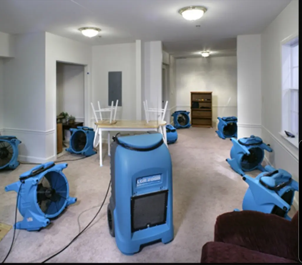 Air movers and dehumidifier setup for Water Extraction & Removal in Parkway